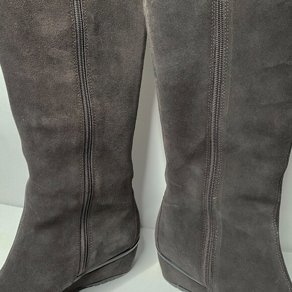 Aetrex Gray Knee High Suede Boot 9 A/B Wedge Heel Comfort Orthotic Support - Picture 4 of 8